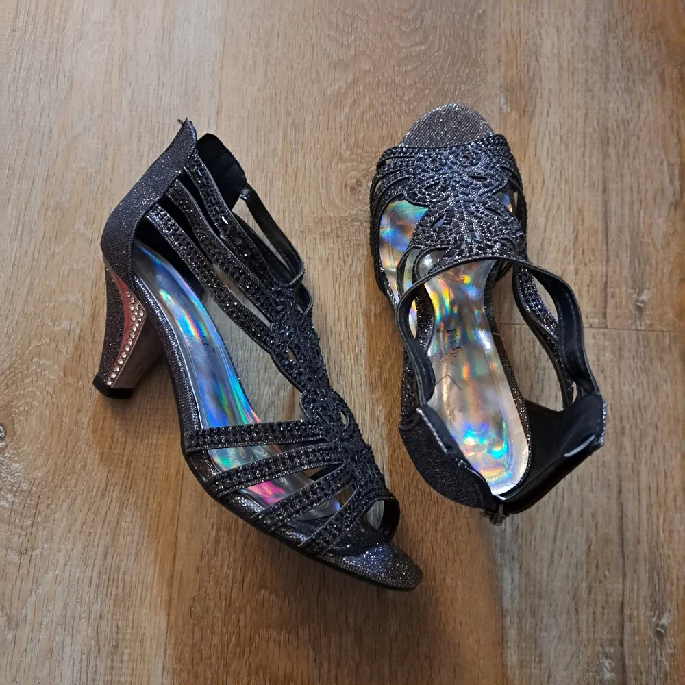 Bella Hanna Dressy Kinmi 25 Black Shimmering Rhinestone Shoe Zipper Women's 8.5